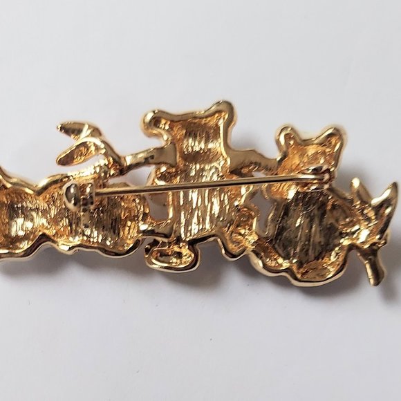 Black White Enamel Triple Panda Brooch In Gold Plating  50mm x 20mm - Picture 2 of 3